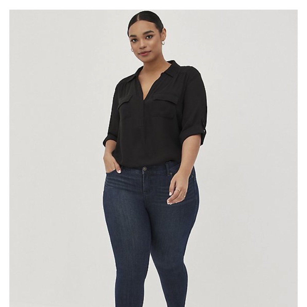 NWT Torrid Harper Georgette Collared 3/4 Sleeve Blouse Black